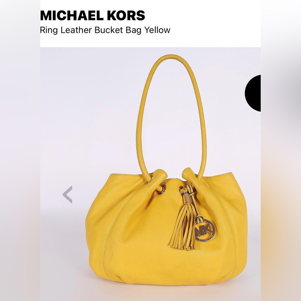 Michael Kors Yellow Pebbled Ring Leather Bucket Hobo with Tassel Charm